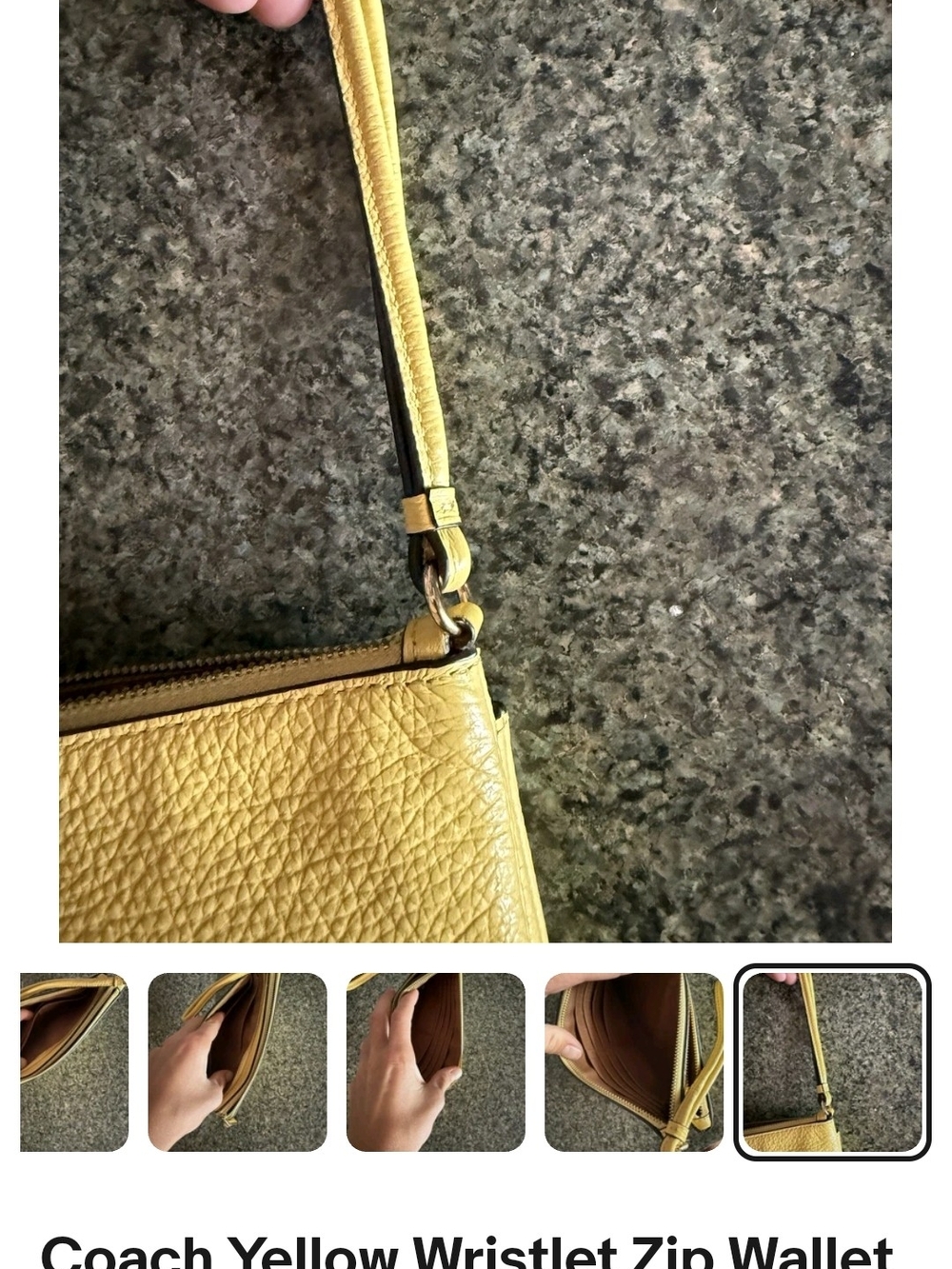 Coach Yellow Pebbled Leather Zip Wallet/Wristlet Accents & Credit Card Slot - Picture 8 of 8